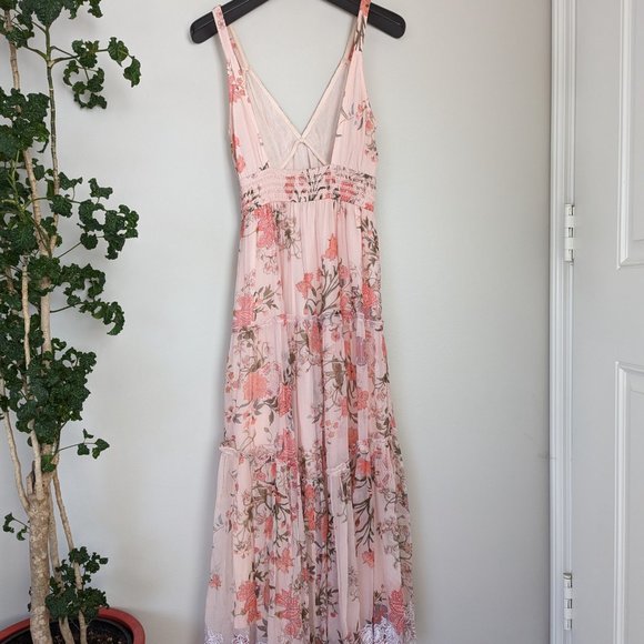 Hemant & Nandita Tiered Ruffle Floral Midi Dress - Peach Floral - Picture 4 of 11